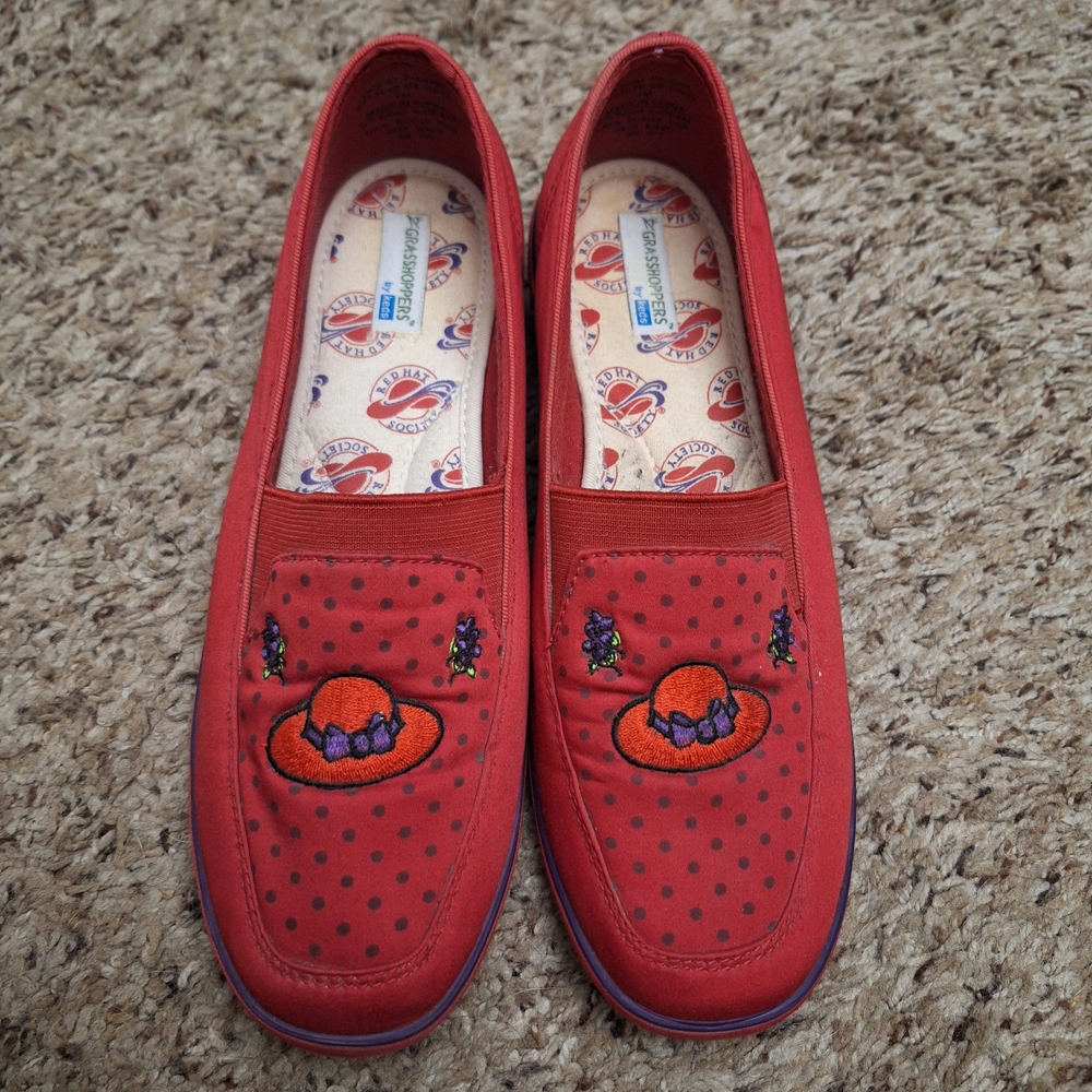 Vintage Keds Grasshoppers Red Hat Society Polka Dot Wedge Loafers Size 7 M